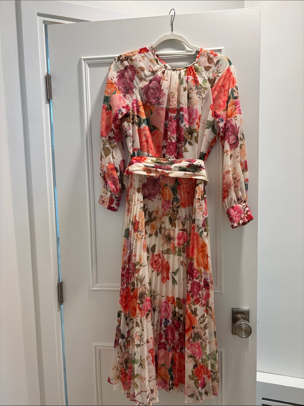 Floral Pleated Maxi Dress in Pink & Coral